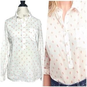 Gap | Women | White Orange Cactus Print Lightweight Popover Shirt | Size Small